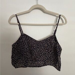 Floral Print Spaghetti Strap Crop Top - Black